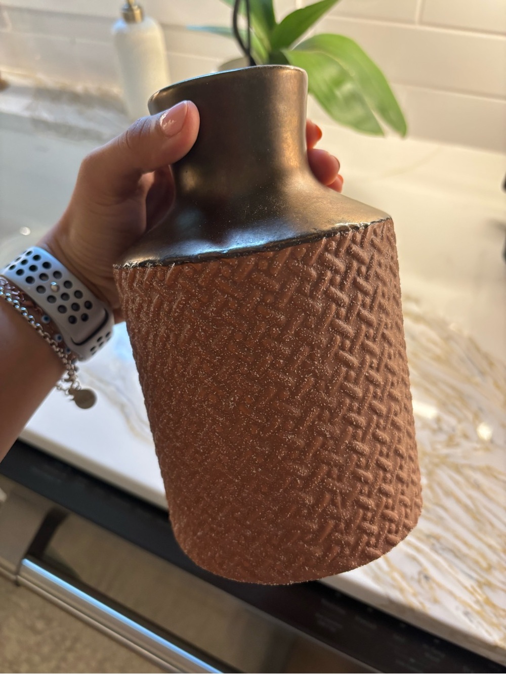 Textured Terracotta Brown Decorative Vase - Home Accents